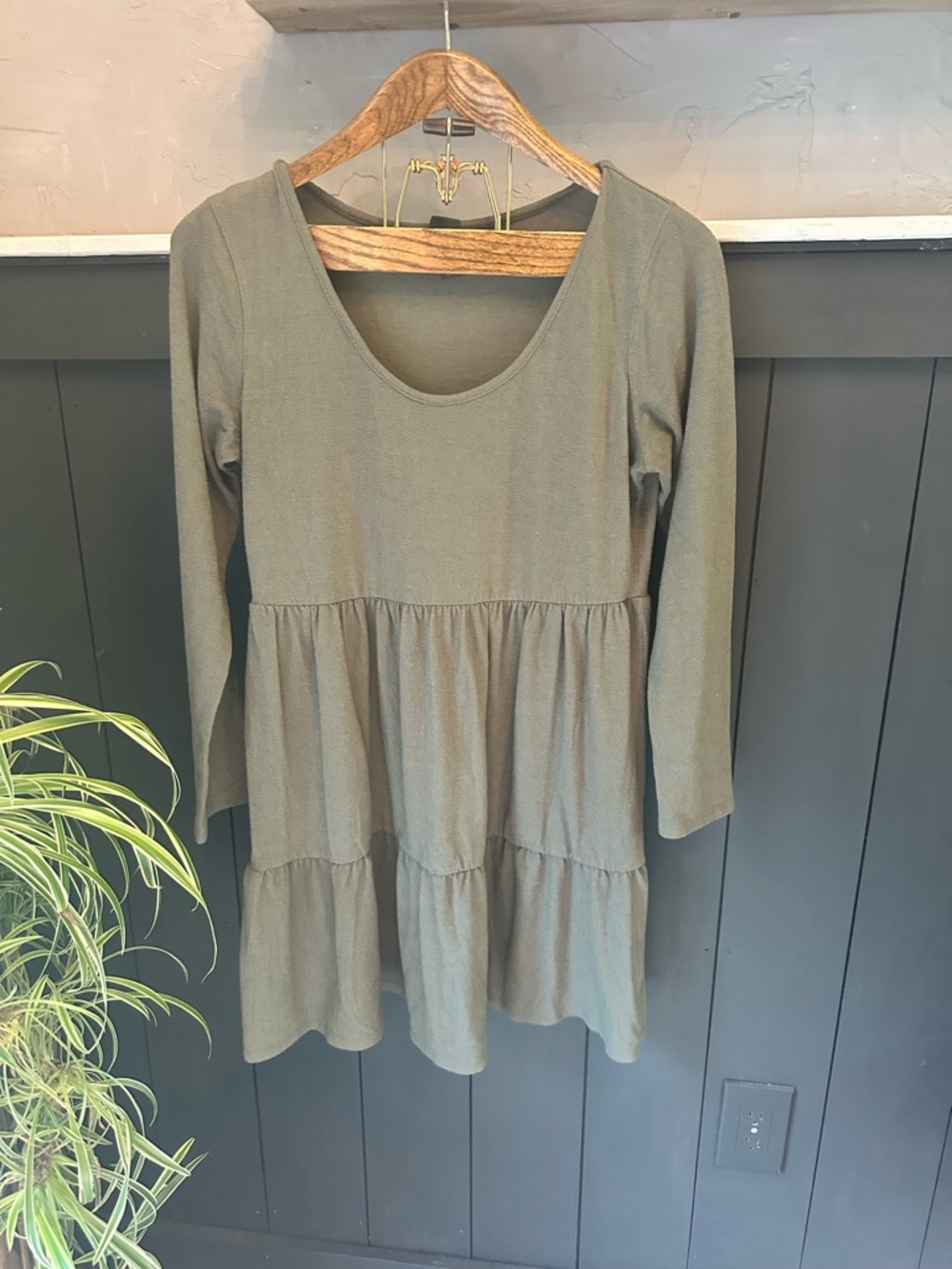 Wild Fable Women's Olive Tiered Fit Flare 3/4 Sleeve Dress size L